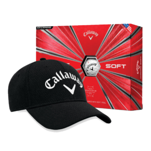 Performance Structured Adjustable Hat (Black) & Chrome Soft White Golf Balls (One Dozen) by Callaway