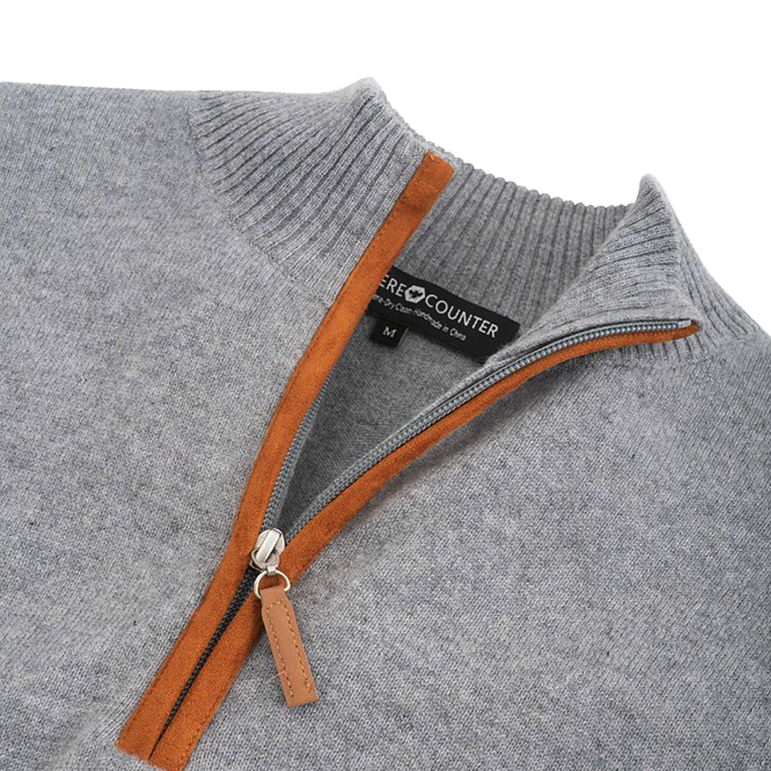 Men's 1/4 Zip Cashmere Cardigan - Grey by Cashmere Counter - Image 2