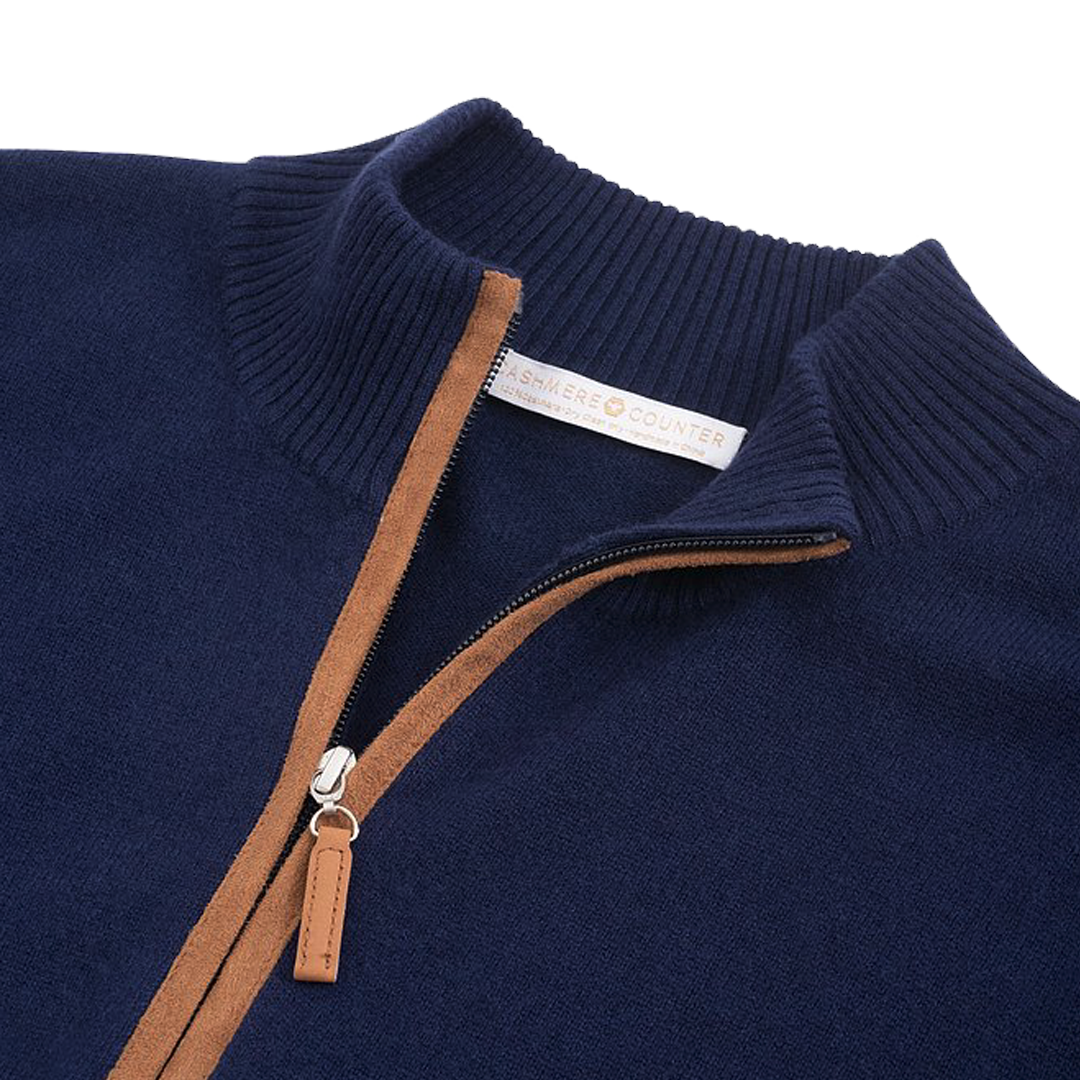 Men's 1/4 Zip Cashmere Cardigan - Navy by Cashmere Counter - Image 2